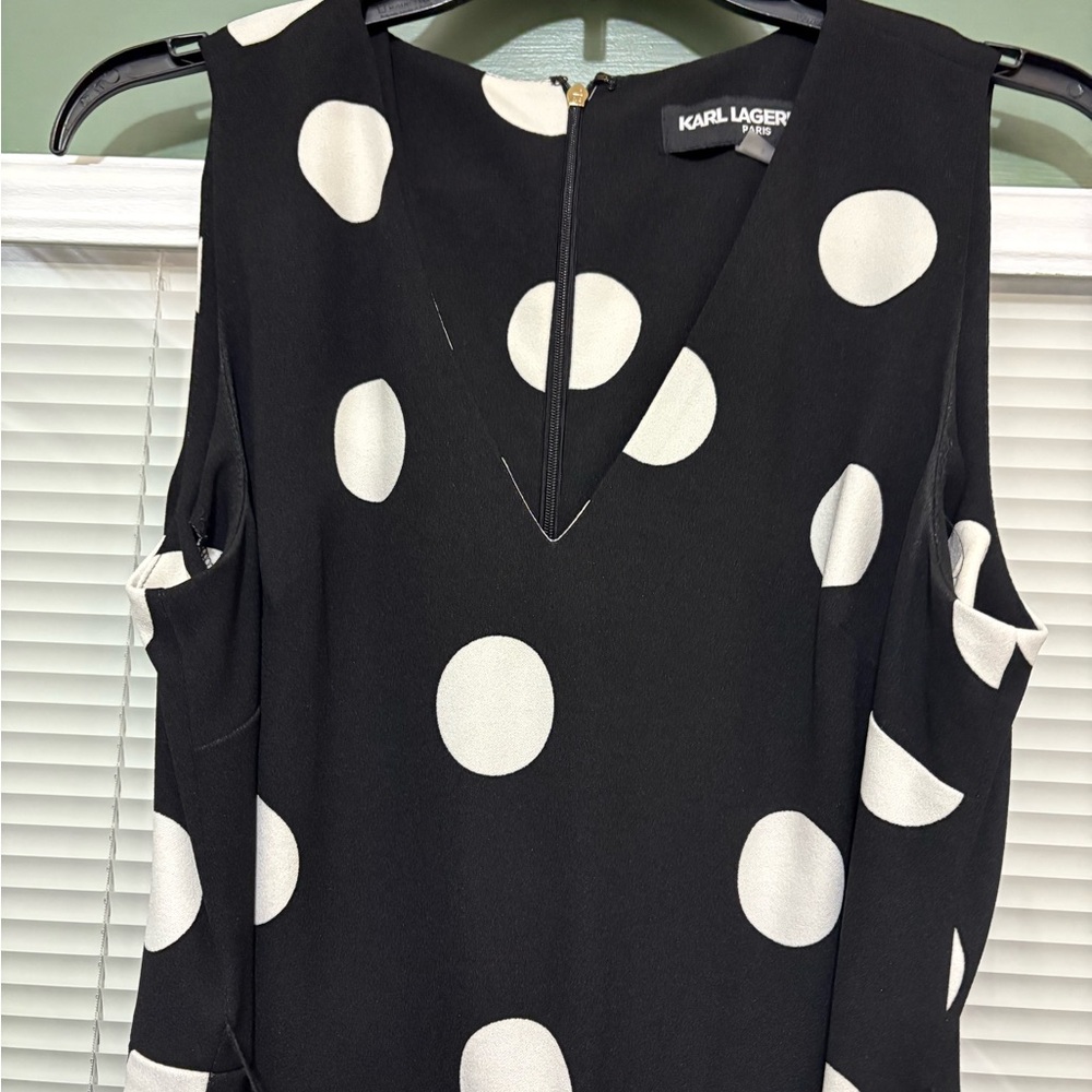 KARL LAGERFELD Paris Sleeveless Polka Dot Crop Pant Jumpsuit, Size 8 - Picture 7 of 10